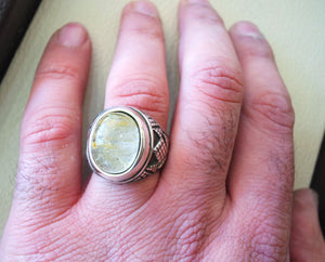 Rutile quartz natural stone semi preciousoval cabochon sterling silver 925 man ring ottoman turkey middle eastern antique style any size