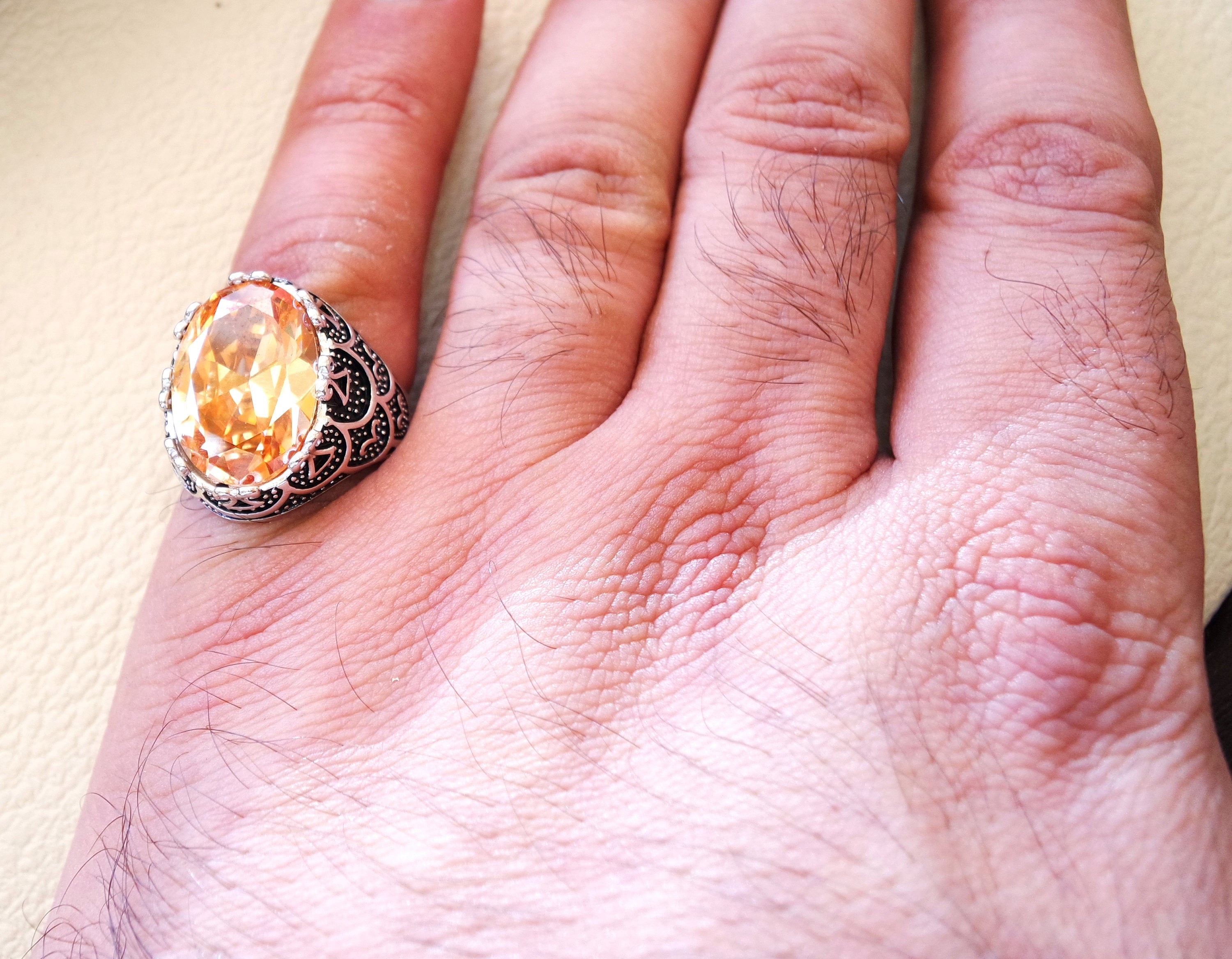 champagne golden cubic zircon men ring sterling silver 925  color unique stone all sizes jewelry fast shipping Identical to colored diamond