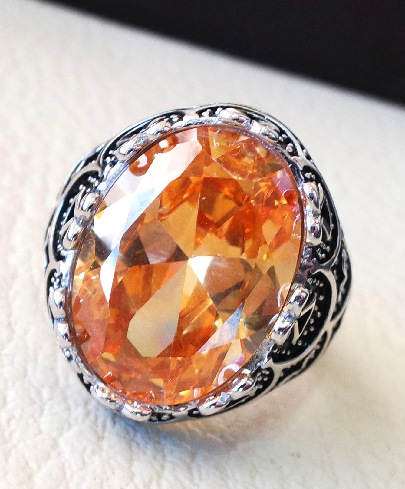 champagne golden cubic zircon men ring sterling silver 925  color unique stone all sizes jewelry fast shipping Identical to colored diamond