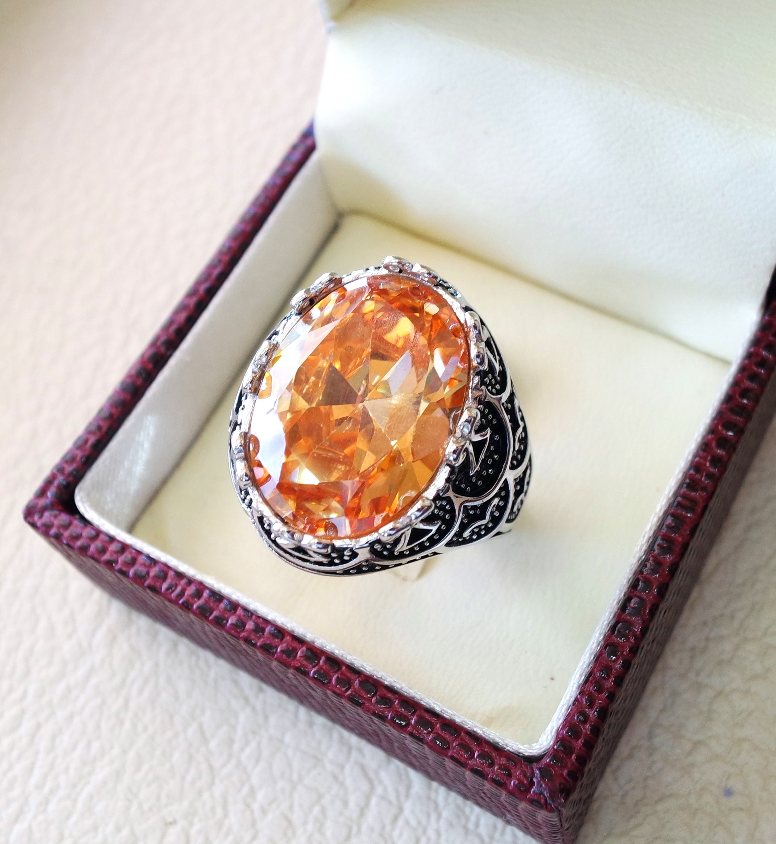 champagne golden cubic zircon men ring sterling silver 925  color unique stone all sizes jewelry fast shipping Identical to colored diamond