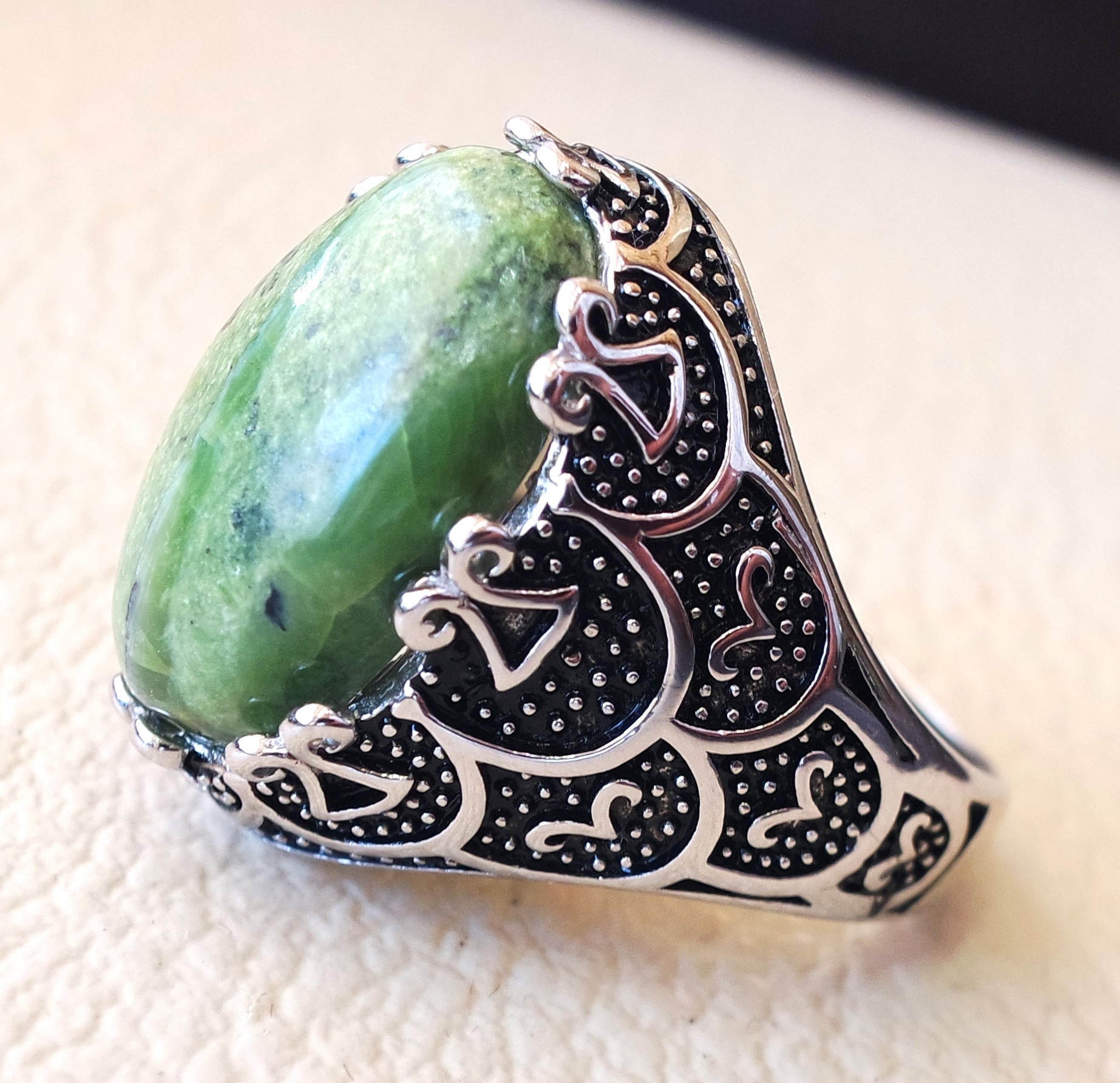 green swiss opal huge natural stone men ring sterling silver 925 stunning genuine oval gem ottoman style jewelry all sizes