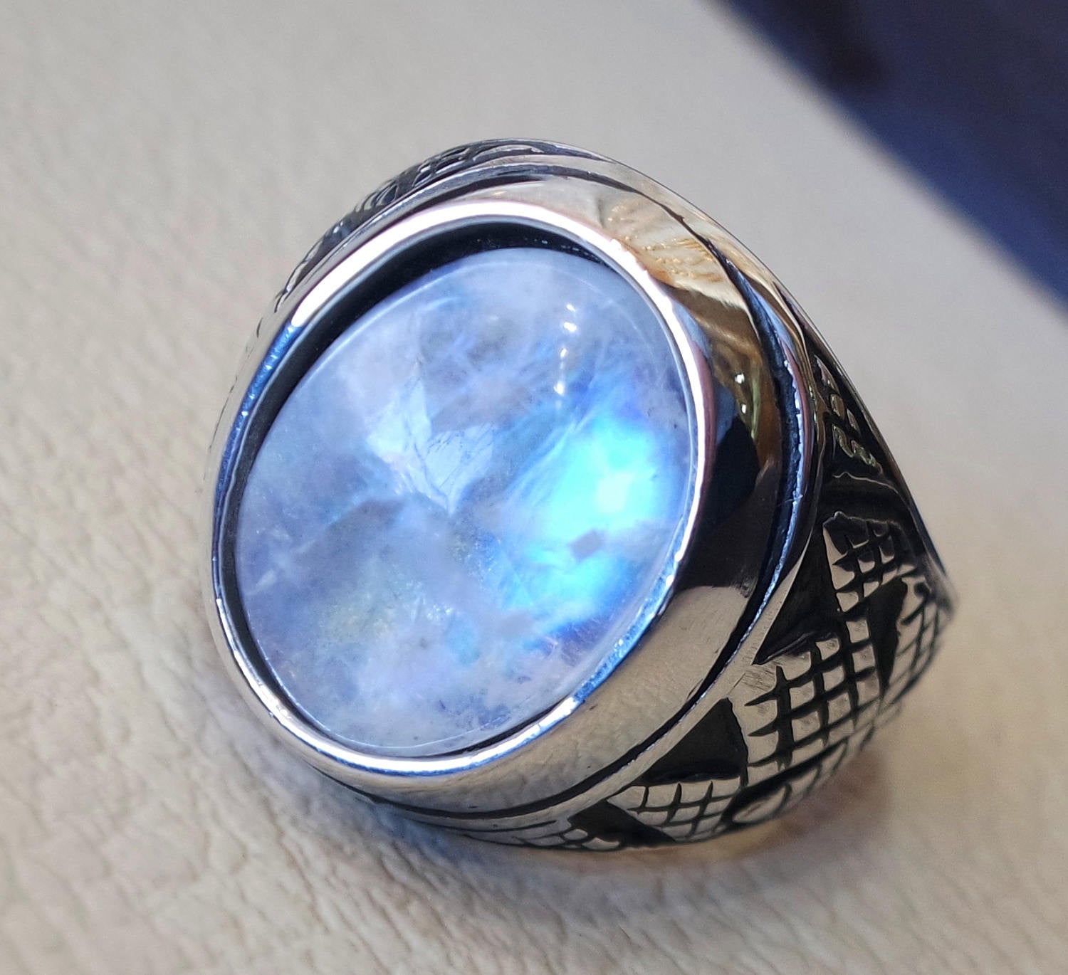 flashy moonstone men ring  natural stone dur al najaf sterling silver 925 stunning genuine gem two ottoman arabic style jewelry all sizes
