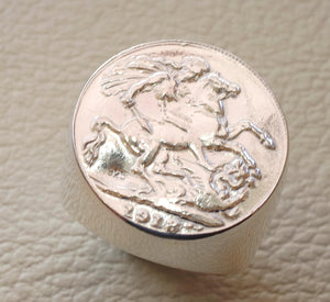English silver coin heavy man ring round sterling silver 925 historical British replica full coin size close back huge all sizes jewelry