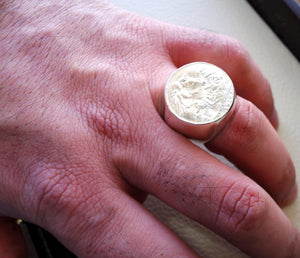 English silver coin heavy man ring round sterling silver 925 historical British replica full coin size close back huge all sizes jewelry