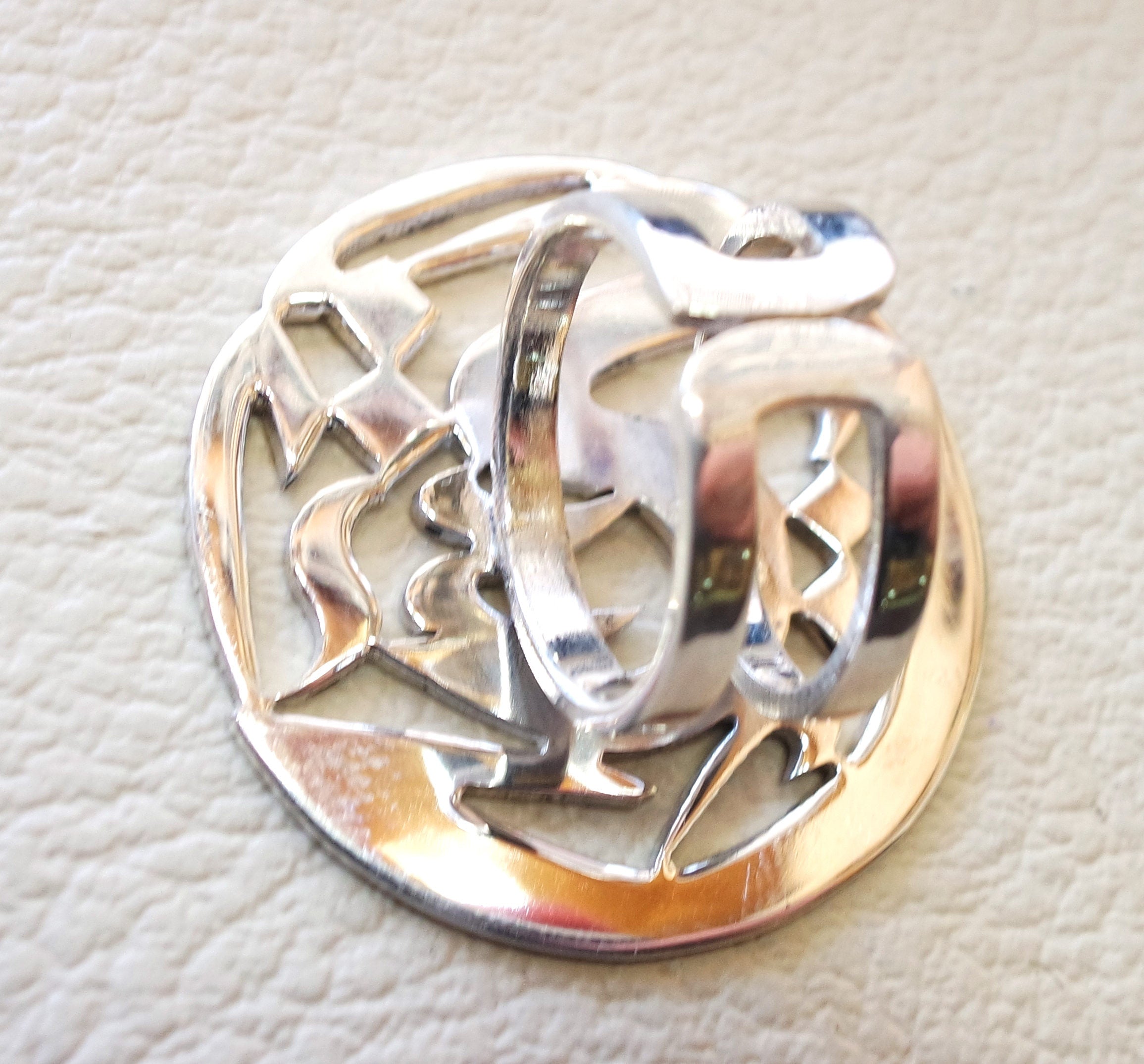 arabic customized calligraphy name round double shank ring sterling silver 925 designed to fit all sizes high quality jewelry