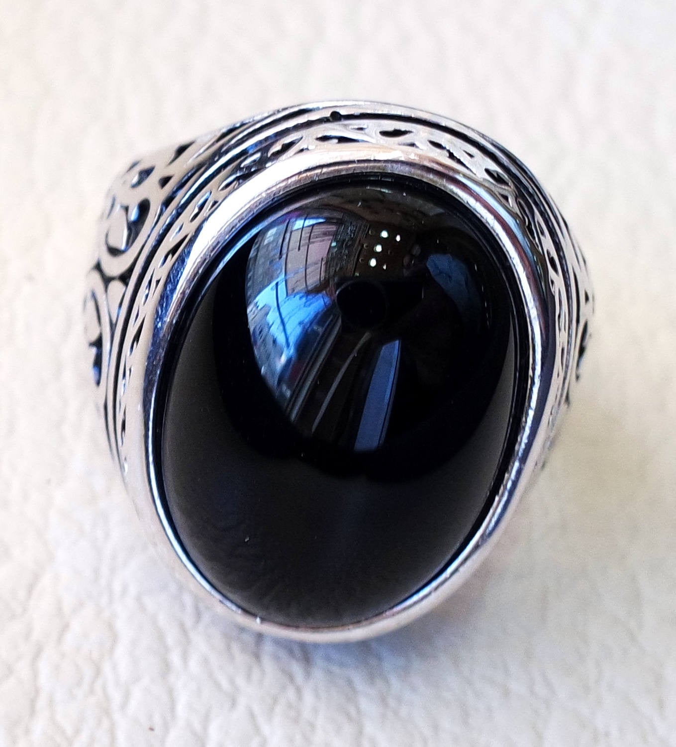 man ring sterling silver 925 all sizes onyx natural agate semi precious cabochon black gem arabic turkey antique middle eastern jewelry