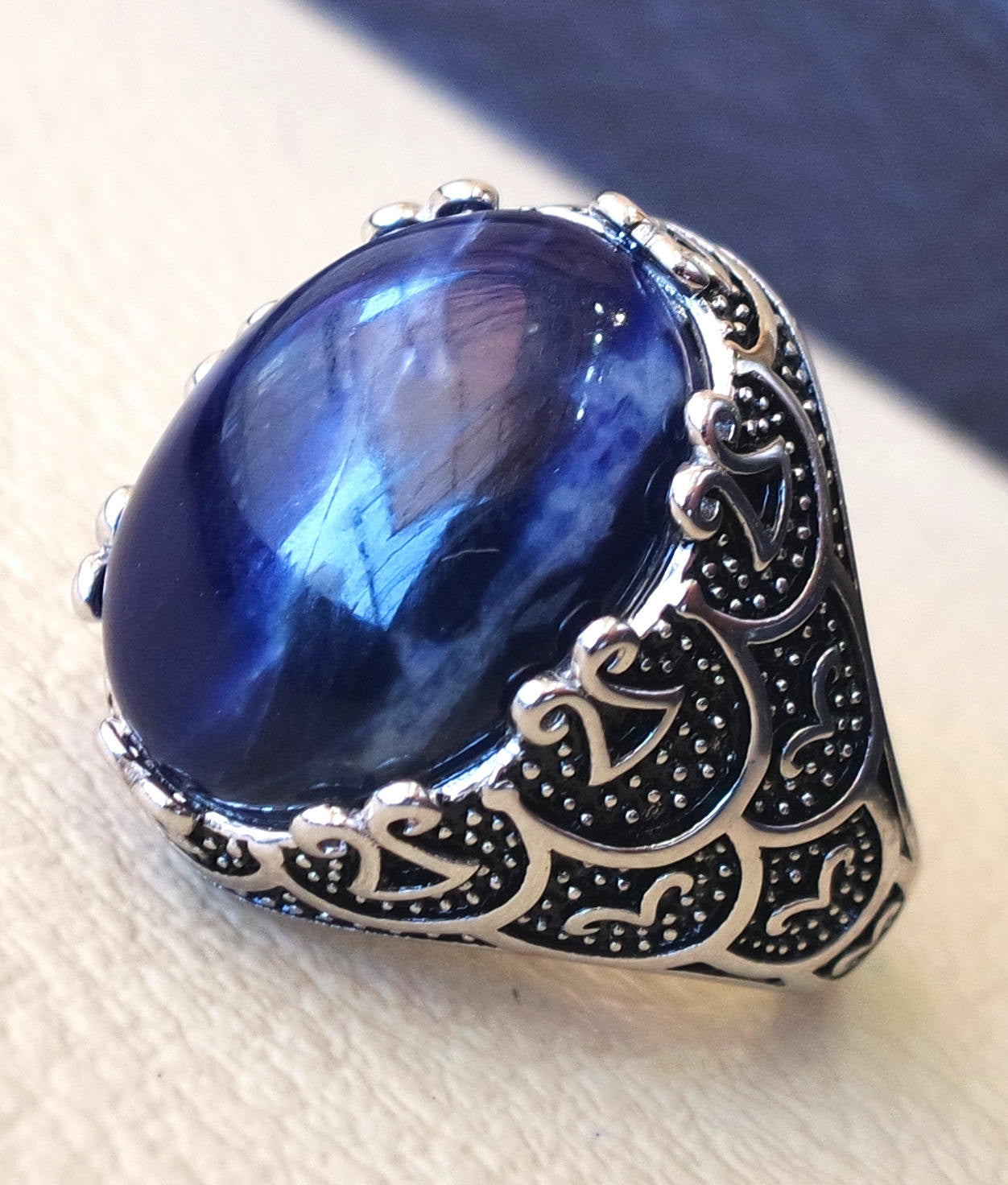 Blue Stone Solitaire Design | Silver Ring For Men's | Silveradda