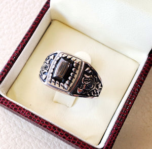 cushion small pinkie  black  onyx stone sterling silver 925 simple man ring jewelry any size middle eastern antique style fast shipping