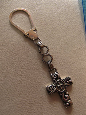 cross sterling silver 925 key chain holder heavy christian cross christianity middle eastern jewelry  vintage style handmade