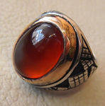 aqeeq carnelian agate cabochon oval red stone sterling silver 925 men ring arabic turkish middle eastern ottoman style jewelry bronze frame