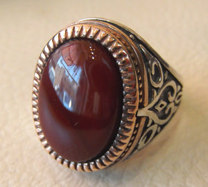 agate carnelian natural stone red yemen aqeeq sterling silver men ring 925 vintage arabic turkish bronze frame jewelry all sizes