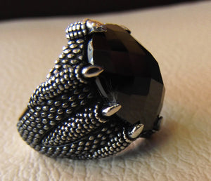 dragon snake mouth sterling silver 925 onyx agate faceted stone oval black all sizes jewelry heavy men ring