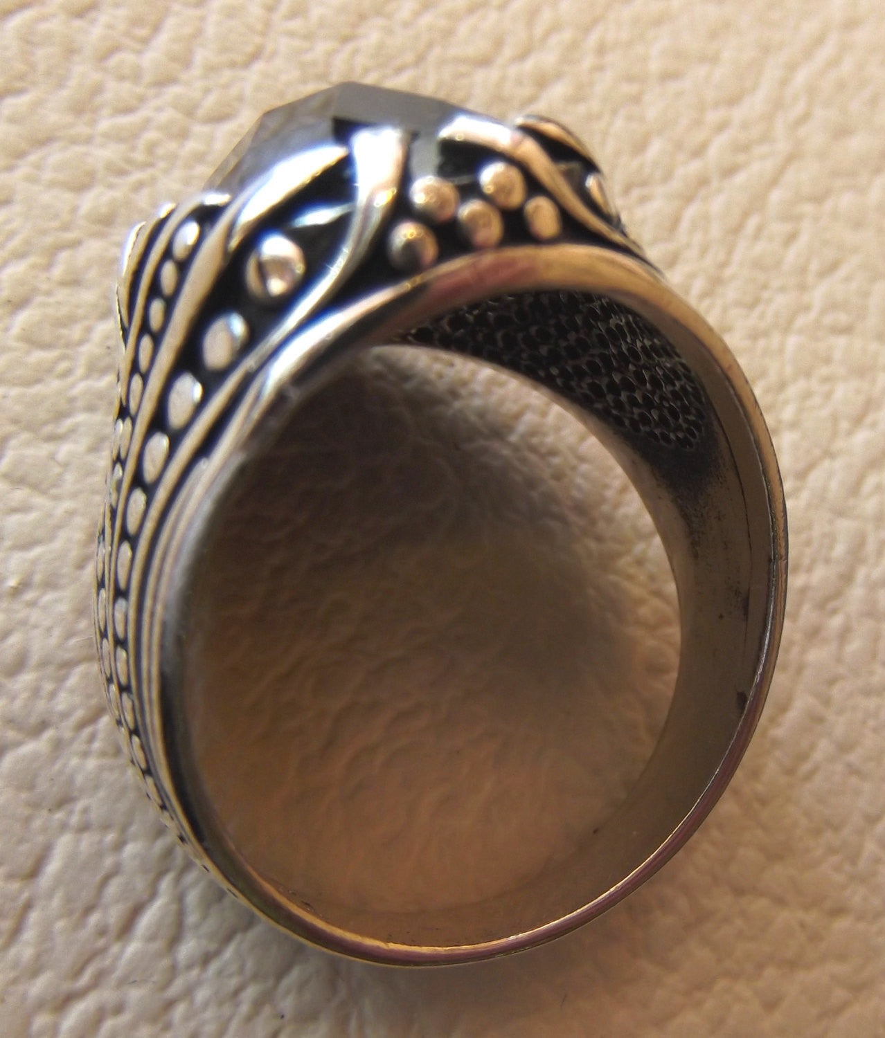 men ring black white sterling silver 925 all sizes jewelry oval cabochon onyx stone middle eastern oriental Ottoman arabic turkish style