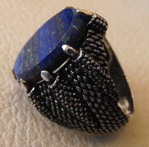 lapis lazuli natural semi precious blue stone man sterling silver 925 ring gemstone oval flat gem jewelry all sizes
