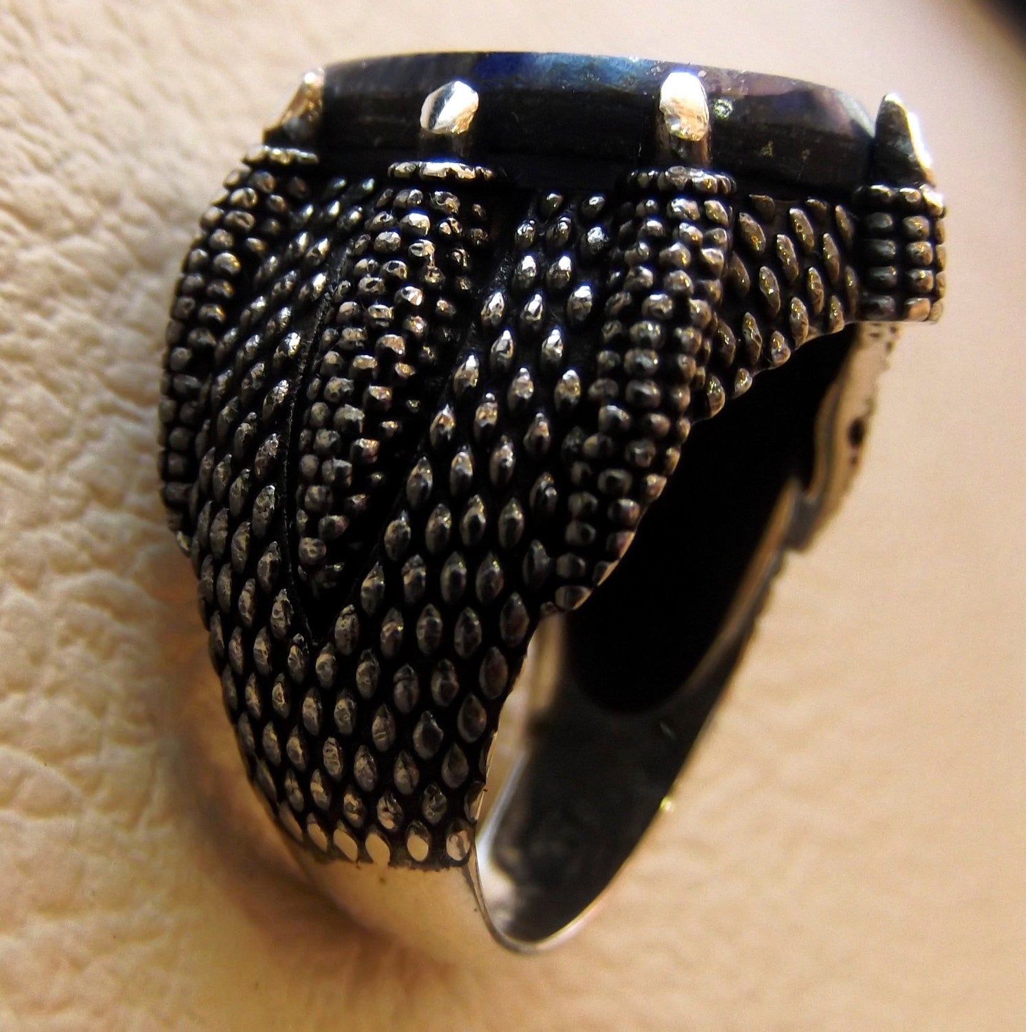 lapis lazuli natural semi precious blue stone man sterling silver 925 ring gemstone oval flat gem jewelry all sizes