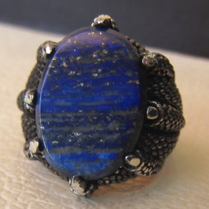 lapis lazuli natural semi precious blue stone man sterling silver 925 ring gemstone oval flat gem jewelry all sizes