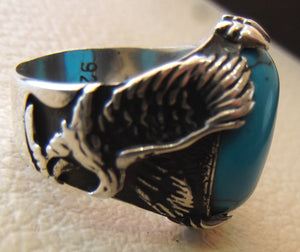blue turquoise cabochon stone sterling silver 925 men ring vintage eagle style  animal jewelry oval stone all sizes fast shipping
