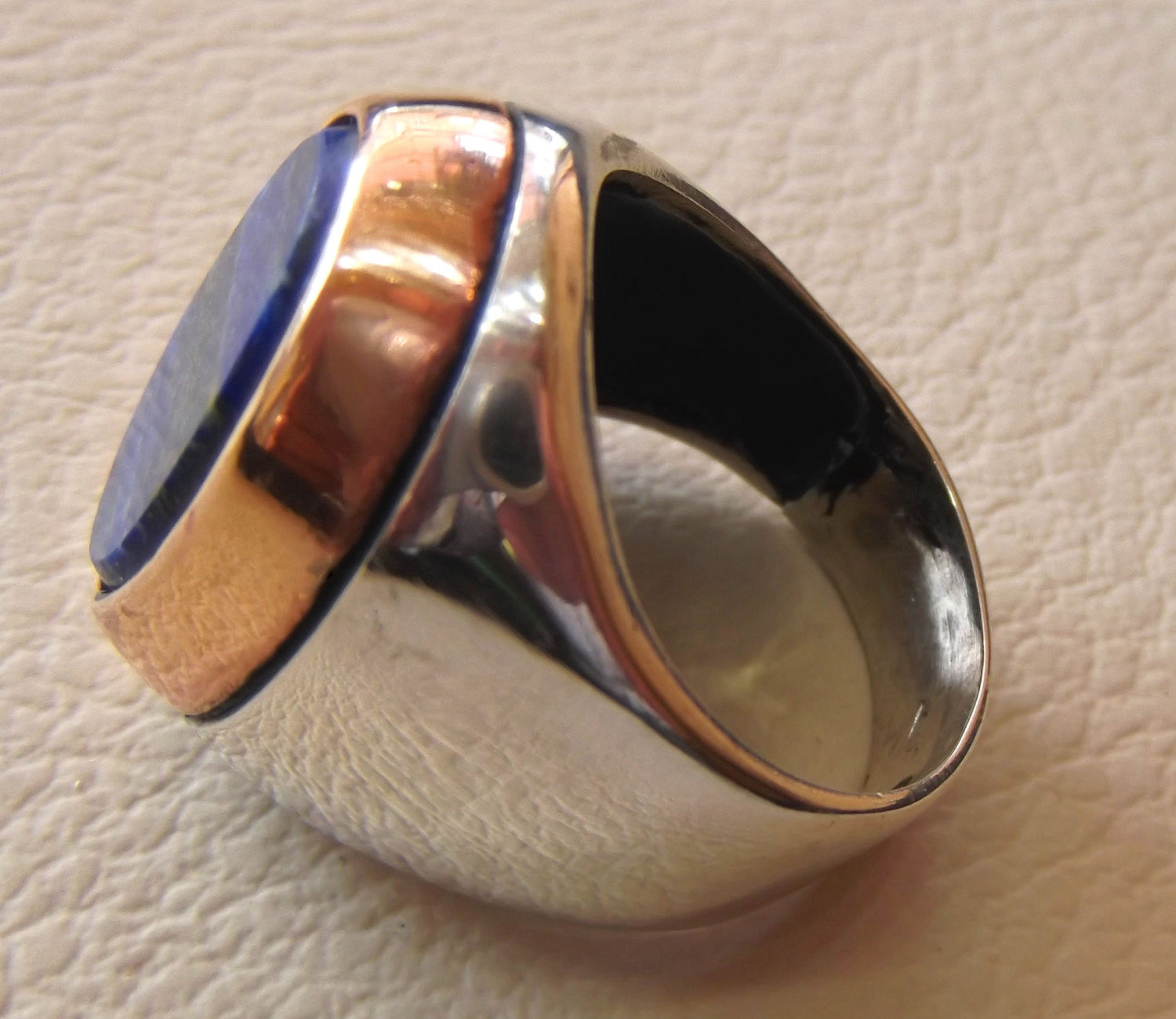 lapis lazuli flat oval natural blue stone ring bronze and sterling silver 925 men jewelry all sizes 18 * 13 mm gem ottoman middle eastern
