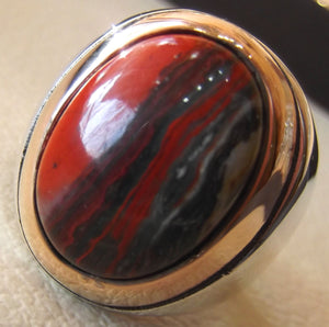 snake skin jasper stone natural gem sterling silver 925 ring red and black oval semi precious cabochon man ring jewelry with bronze frame