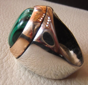 huge malachite natural green stone sterling silver 925 ring jewelry bronze frame eastern turkish arabic style oval semi precious cabochon