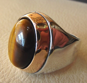 men ring tiger eye cat eye natural cabochon semi precious oval stone ottoman antique arabic style two tone sterling silver 925  any size