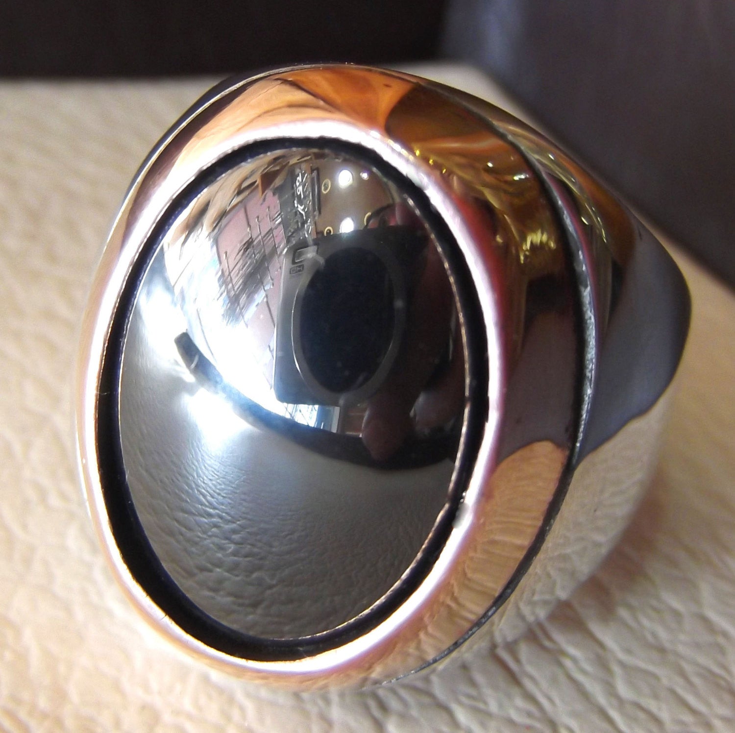 hematite natural stone sterling silver 925 man ring 18 mm 13 mm cabochon semi precious in bronze frame jewelry all sizes nice gift