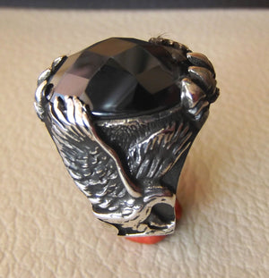 onyx eagle ring black agate gem natural oval stone sterling silver 925 men animal jewelry any size free shipping oxidized antique style