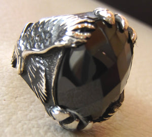 onyx eagle ring black agate gem natural oval stone sterling silver 925 men animal jewelry any size free shipping oxidized antique style