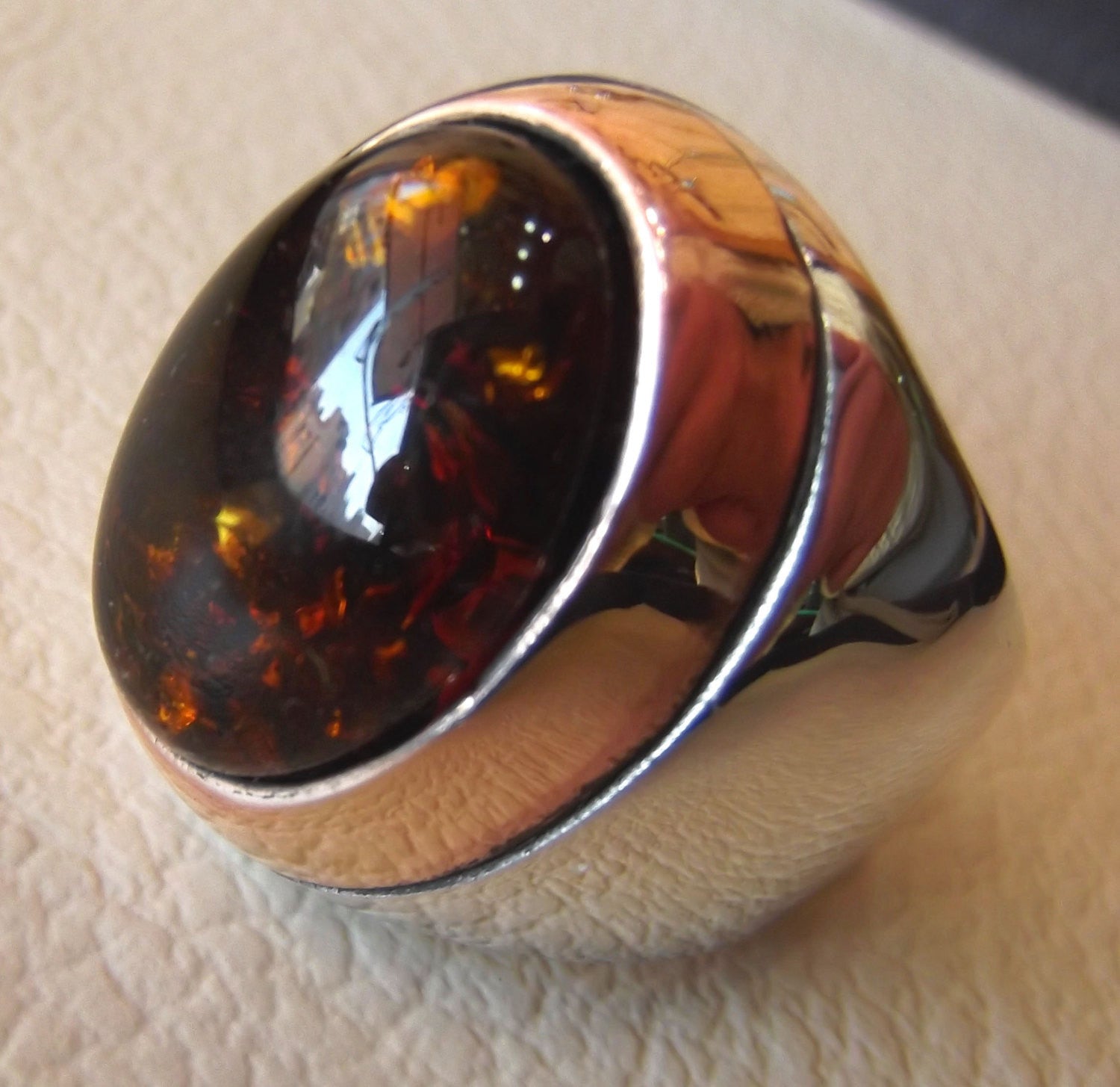 Baltic amber oval stone huge two tone man ring sterling silver 925 any size fast shipping bronze frame imitation stone identical to genuine