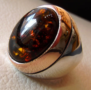 Baltic amber oval stone huge two tone man ring sterling silver 925 any size fast shipping bronze frame imitation stone identical to genuine