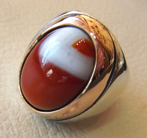 multi color yemen agate aqeeq carnelian sterling silver 925 ring bronze frame heavy jewelry red orange brown white yellow arabic style oval