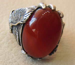 carnelian liver agate yamani aqeeq semi precious natural red stone man eagle ring sterling silver 925 oxidized jewelry any size fast ship