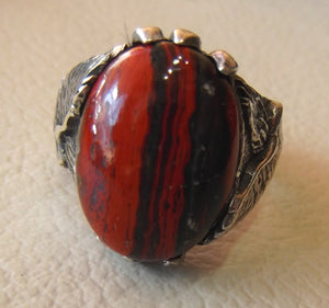 snake skin jasper stone natural gem sterling silver 925 ring red and black oval semi precious cabochon man eagle ring jewelry fast shipping