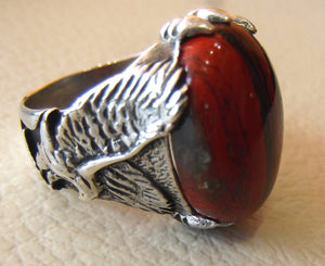 snake skin jasper stone natural gem sterling silver 925 ring red and black oval semi precious cabochon man eagle ring jewelry fast shipping