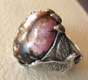 eagle men ring rhodonite jasper oval sterling silver 925 natural stone semi precious pink and black gem all sizes fast shipping jewelry