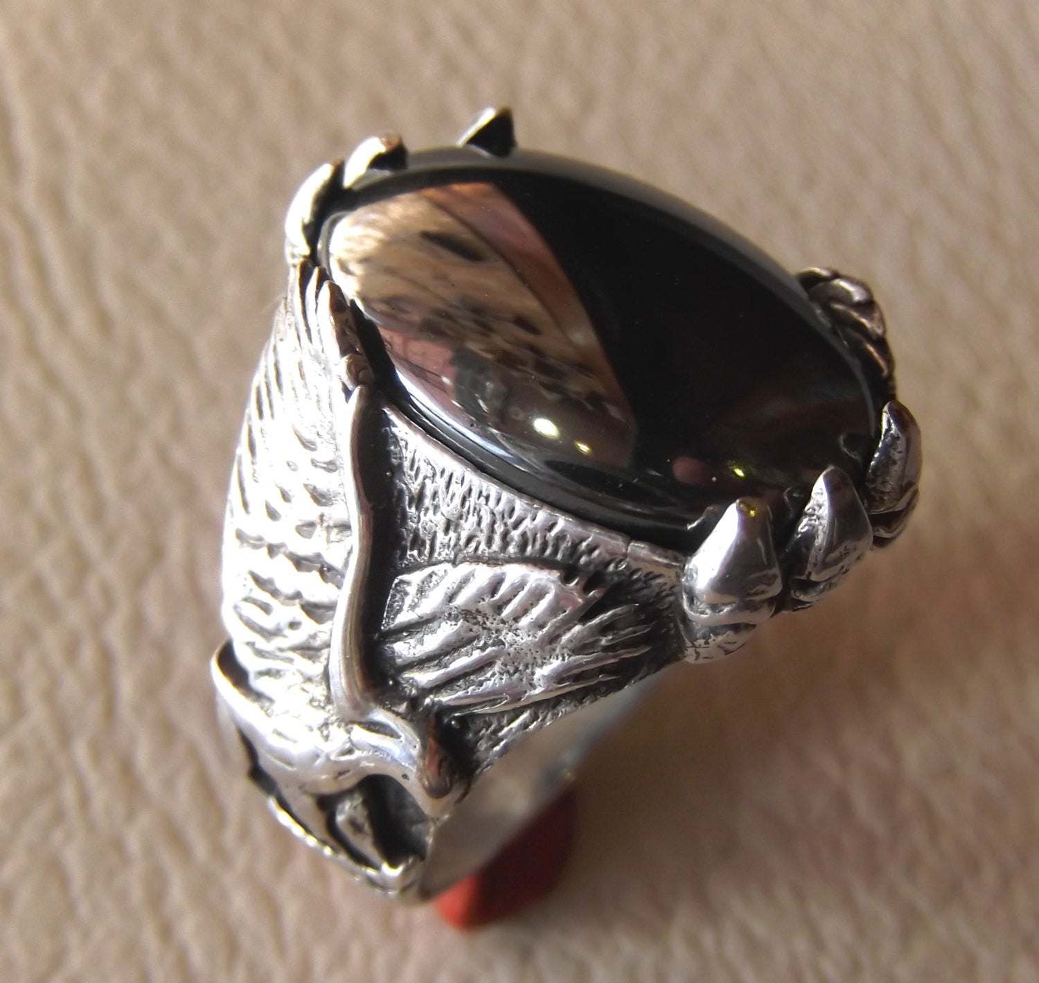hematite natural stone sterling silver 925 man eagle ring 18 mm 13 mm grey mirror cabochon semi precious jewelry all sizes nice gift