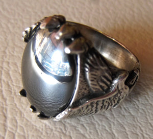 hematite natural stone sterling silver 925 man eagle ring 18 mm 13 mm grey mirror cabochon semi precious jewelry all sizes nice gift