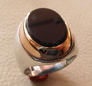 black agate onyx flat aqeeq oval stone heavy big men ring sterling silver 925 bronze frame arabic vintage style all sizes fast shipping