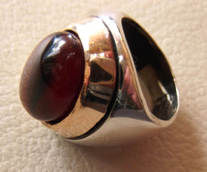 dark lace agate aqeeq liver red and black semi precious natural stone huge heavy ring sterling silver 925 bronze frame all sizes jewelry