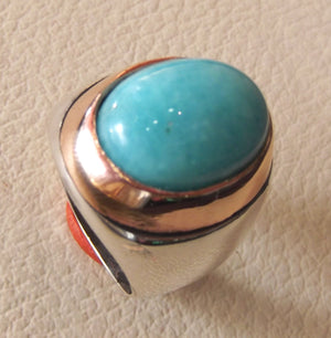 amazonite sky blue natural semi precious gem oval cabochon stone bronze frame sterling silver 925 man ring all sizes fast shipping jewelry