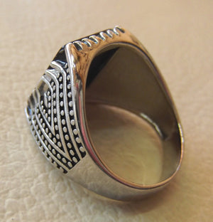 onyx black agate aqeeq natural flat stone ring all sizes man jewelry rectangular gem sterling silver 925 fast shipping middle eastern style