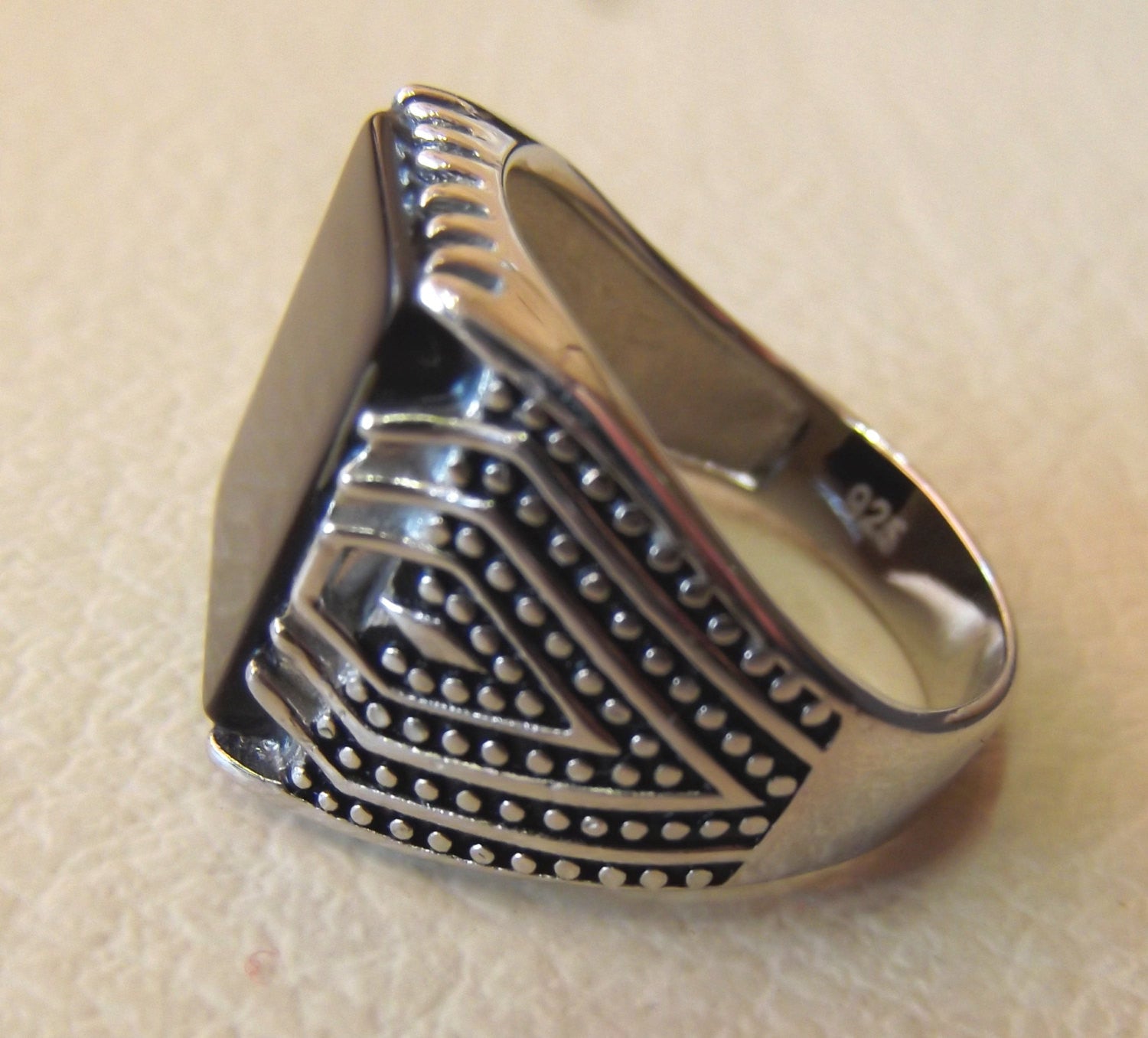 onyx black agate aqeeq natural flat stone ring all sizes man jewelry rectangular gem sterling silver 925 fast shipping middle eastern style