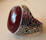 aqeeq natural liver agate carnelian semi precious stone oval red cabochon gem man ring sterling silver arabic middle eastern turkey style