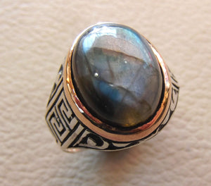 Labradorite natural stone multi color semi precious cabochon stone man ring sterling silver 925 bronze frame all sizes jewelry fast shipping