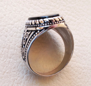 flat black onyx agate aqeeq stone arabic turkish ottoman style man ring all  sizes sterling silver 925 oval gem shape antique jewelry