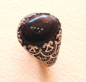 man ring sterling silver 925 oval cabochon onyx black agate aqeeq natural stone semi precious gem all sizes jewelry antique middle eastern