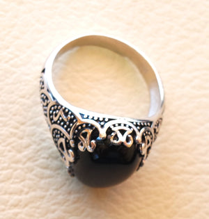 man ring sterling silver 925 oval cabochon onyx black agate aqeeq natural stone semi precious gem all sizes jewelry antique middle eastern