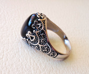 man ring sterling silver 925 oval cabochon onyx black agate aqeeq natural stone semi precious gem all sizes jewelry antique middle eastern