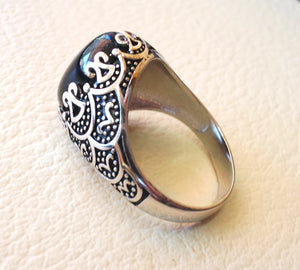 man ring sterling silver 925 oval cabochon onyx black agate aqeeq natural stone semi precious gem all sizes jewelry antique middle eastern