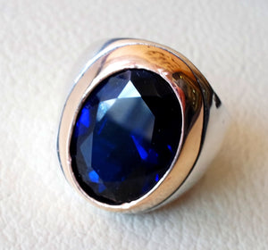 sapphire ring synthetic spinel stone identical to genuine gem men ring sterling silver 925 bronze frame huge gemstone any size jewelry